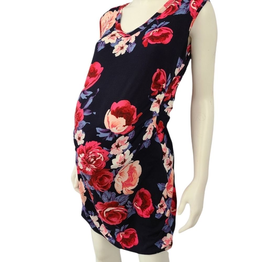 PINKBLUSH Black and Pink Floral Maternity One Shoulder Dress sz Large